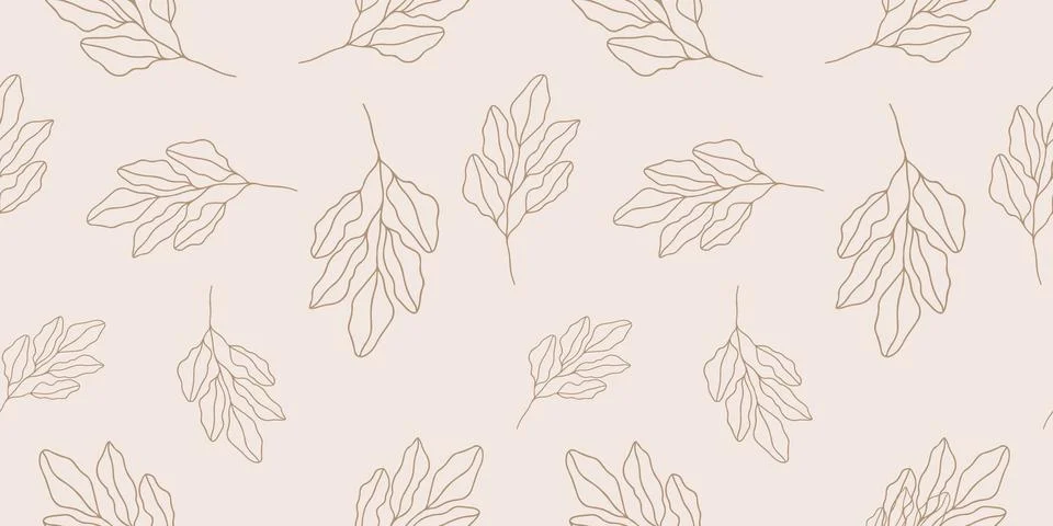 Seamless pattern with hand drawn leaves and branches. Stock Illustration