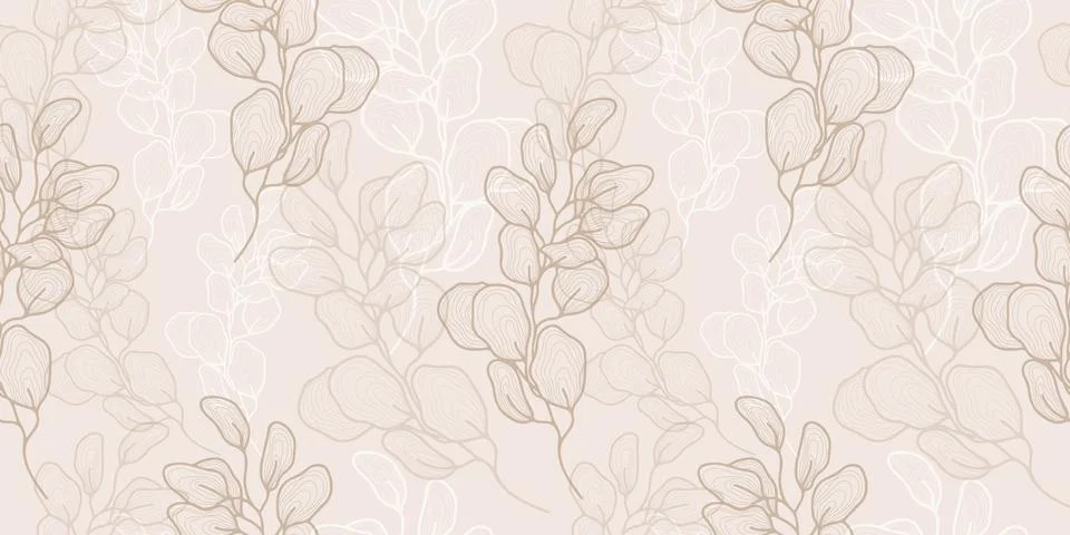 Seamless pattern with hand drawn leaves and branches. Stock Illustration