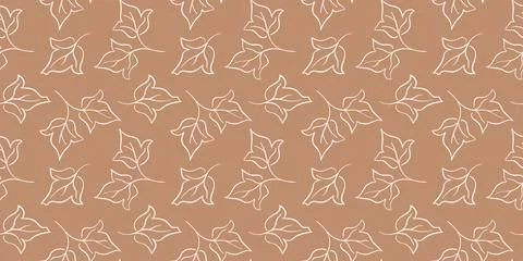 Seamless pattern with hand drawn leaves of cotton plant. Minimalist botanical Stock Illustration