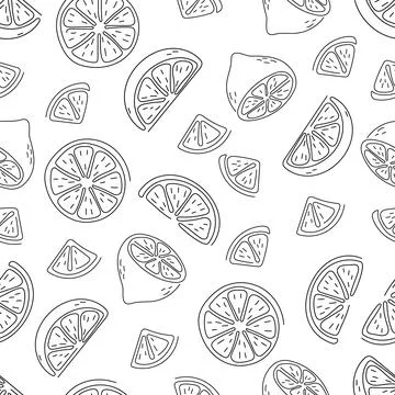 Seamless pattern of hand drawn lemons. Citrus fruit background. Perfect for Stock Illustration