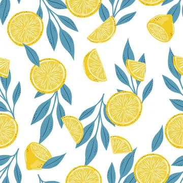 Seamless pattern of hand drawn lemons. Citrus fruit background. Perfect for Stock Illustration