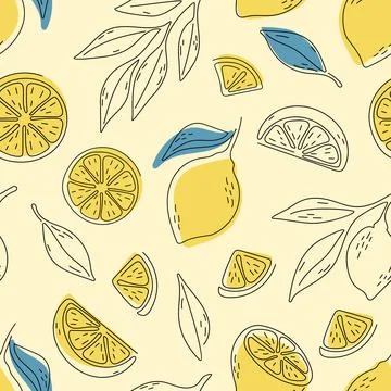 Seamless pattern of hand drawn lemons. Citrus fruit background. Perfect for Stock Illustration