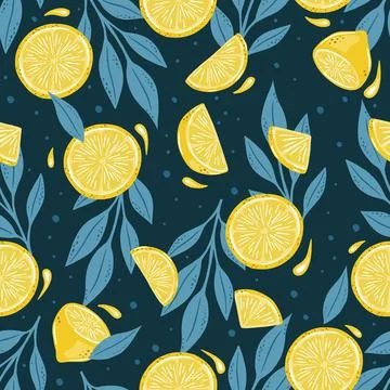 Seamless pattern of hand drawn lemons. Citrus fruit background. Perfect for Stock Illustration