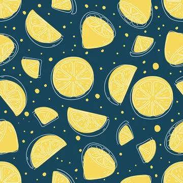 Seamless pattern of hand drawn lemons. Citrus fruit background. Perfect for Stock Illustration