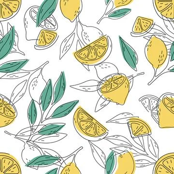 Seamless pattern of hand drawn lemons. Doodle hand drawn pattern Stock Illustration