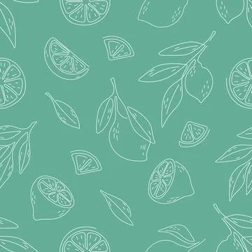 Seamless pattern of hand drawn lemons. Citrus fruit background. Perfect for Stock Illustration
