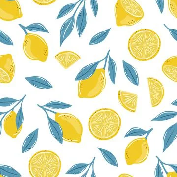 Seamless pattern of hand drawn lemons. Citrus fruit background. Perfect for Stock Illustration