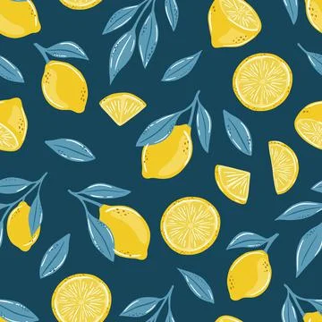 Seamless pattern of hand drawn lemons. Citrus fruit background. Perfect for Stock Illustration