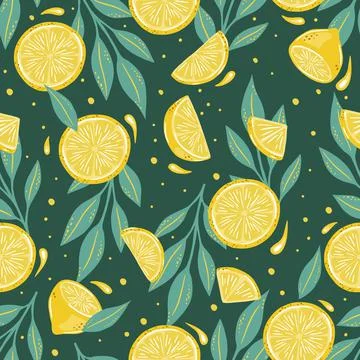 Seamless pattern of hand drawn lemons. Citrus fruit background. Perfect for Stock Illustration