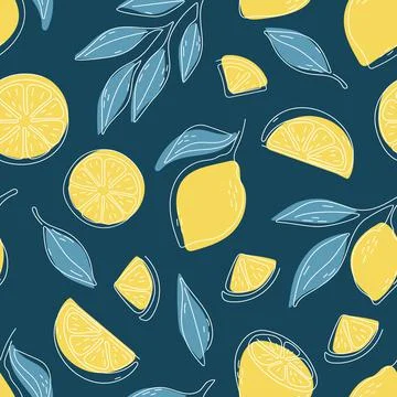 Seamless pattern of hand drawn lemons. Citrus fruit background. Perfect for Stock Illustration