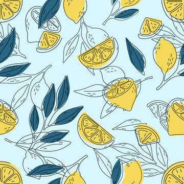Seamless pattern of hand drawn lemons. Doodle hand drawn pattern Stock Illustration