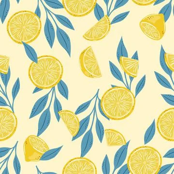 Seamless pattern of hand drawn lemons. Citrus fruit background. Perfect for Stock Illustration