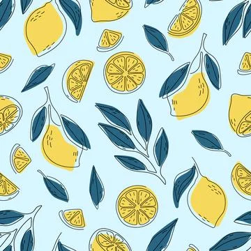 Seamless pattern of hand drawn lemons. Citrus fruit background. Perfect for Stock Illustration