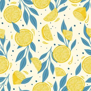 Seamless pattern of hand drawn lemons. Citrus fruit background. Perfect for Stock Illustration