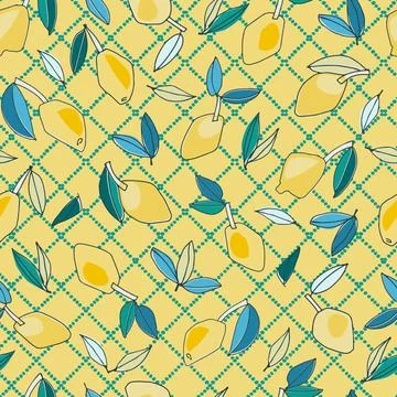 Seamless pattern with hand drawn lemons for textile, home decor, branding, vi 스톡 일러스트