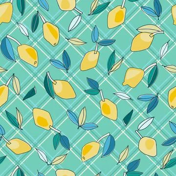 Seamless pattern with hand drawn lemons for textile, home decor, branding, vi Stock Illustration
