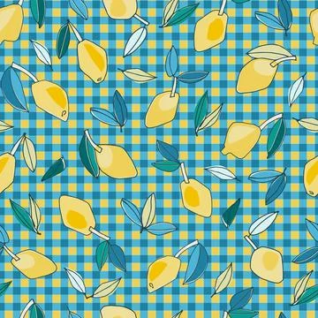 Seamless pattern with hand drawn lemons for textile, home decor, branding, vi Stock Illustration