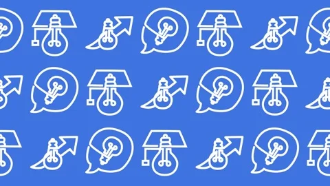 Seamless pattern of hand-drawn light bulb innovation icons on a blue background Stock Footage 336044971