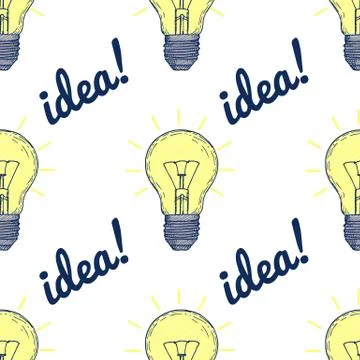 Seamless pattern with hand drawn light bulbs Stock Illustration