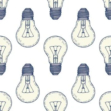 Seamless pattern with hand drawn light bulbs Stock Illustration