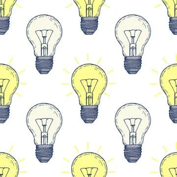 Seamless pattern with hand drawn light bulbs Stock Illustration