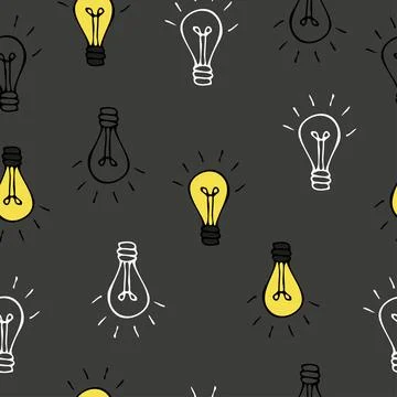 Seamless pattern of hand-drawn light bulbs Stock Illustration