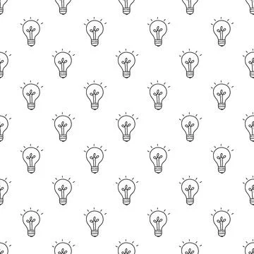 Seamless pattern with hand drawn light bulbs. Stock Illustration