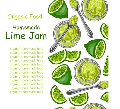 Seamless pattern with hand drawn lime jam and slices of lime Stock Illustration