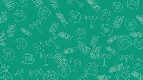 Seamless pattern with hand drawn line icons of communication technology Stock Footage 319148219