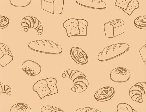 Seamless pattern of hand drawn line art bakery background - vector illustration Stock Illustration