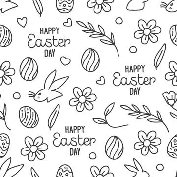 Seamless pattern hand-drawn line of Easter Day. Vector illustration 스톡 일러스트