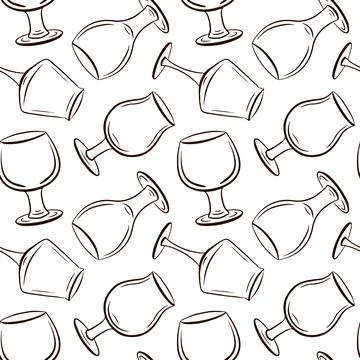 Seamless pattern with hand drawn line art style beer glass. Alcohol drink Stock Illustration