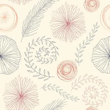 Seamless pattern of hand drawn lines of plants and flowers Stockillustratie