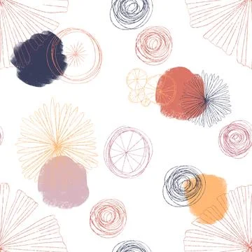 Seamless pattern of hand drawn lines and spots of plants and flowers Stock Illustration