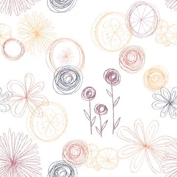 Seamless pattern of hand drawn lines of plants and flowers Stock Illustration