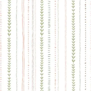 Seamless Pattern With Hand Drawn Lines And Leaf Stripes In Soft Earthy Colors Stock Illustration