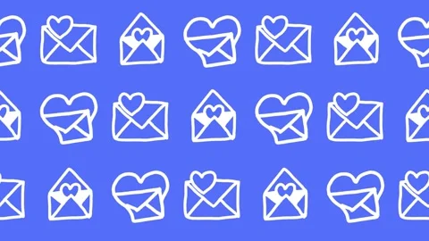 Seamless pattern of hand-drawn love letters and heart envelope icons Stock Footage 336270143