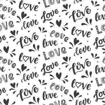 Seamless pattern with hand drawn Love lettering Stock Illustration