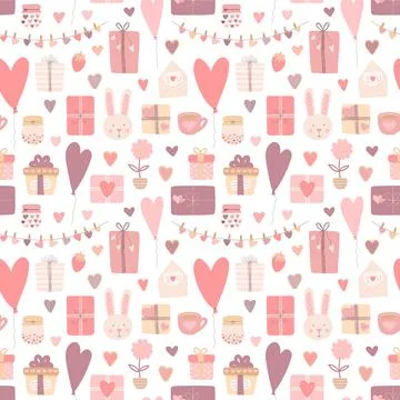 Seamless pattern of hand-drawn love icons. Vector image for Valentine's Day,  Stock Illustration