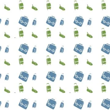 Seamless pattern with hand drawn luggage. Different colorful vintage suitcase Stock Illustration