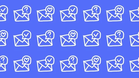 Seamless pattern of hand-drawn mail envelopes with heart, checkmark, question Stock Footage 336270133