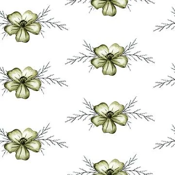 Seamless Pattern with Hand Drawn Marigold Flower. Stock Illustration