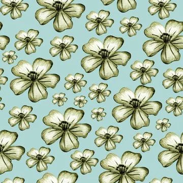 Seamless Pattern with Hand Drawn Marigold Flower. 스톡 일러스트