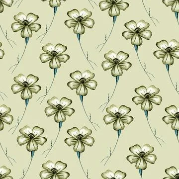 Seamless Pattern with Hand Drawn Marigold Flower. Stock Illustration