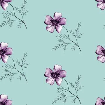 Seamless Pattern with Hand Drawn Marigold Flower. Stock Illustration