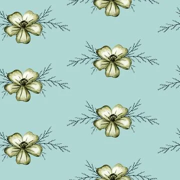 Seamless Pattern with Hand Drawn Marigold Flower. Illustrazione stock