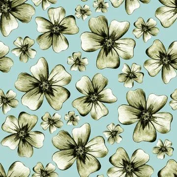 Seamless Pattern with Hand Drawn Marigold Flower. Illustrazione stock