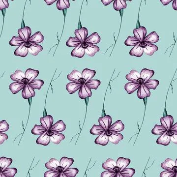 Seamless Pattern with Hand Drawn Marigold Flower. Illustrazione stock
