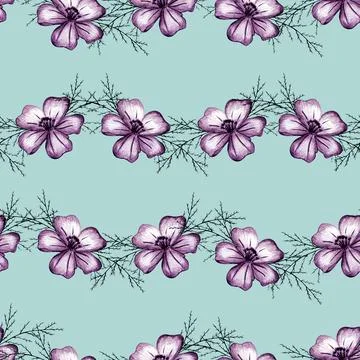 Seamless Pattern with Hand Drawn Marigold Flower. 스톡 일러스트
