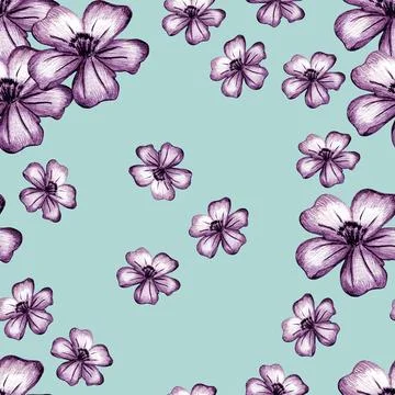 Seamless Pattern with Hand Drawn Marigold Flower. Stock Illustration